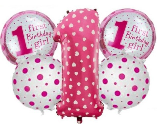1 YAŞ PEMBE 5Lİ SET BALON