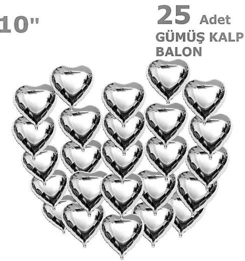 25 KALPLİ 10 İNC GÜMÜŞ SET BALON