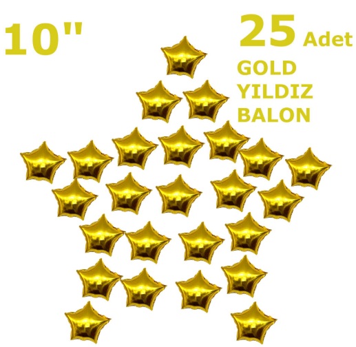 25 YILDIZLI 10 İNC GOLD SET BALON balon