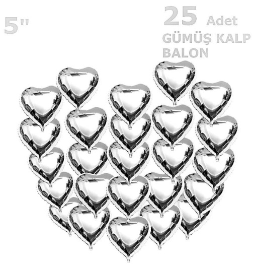 25 KALPLİ 5 İNC KALP GÜMÜŞ SET BALON